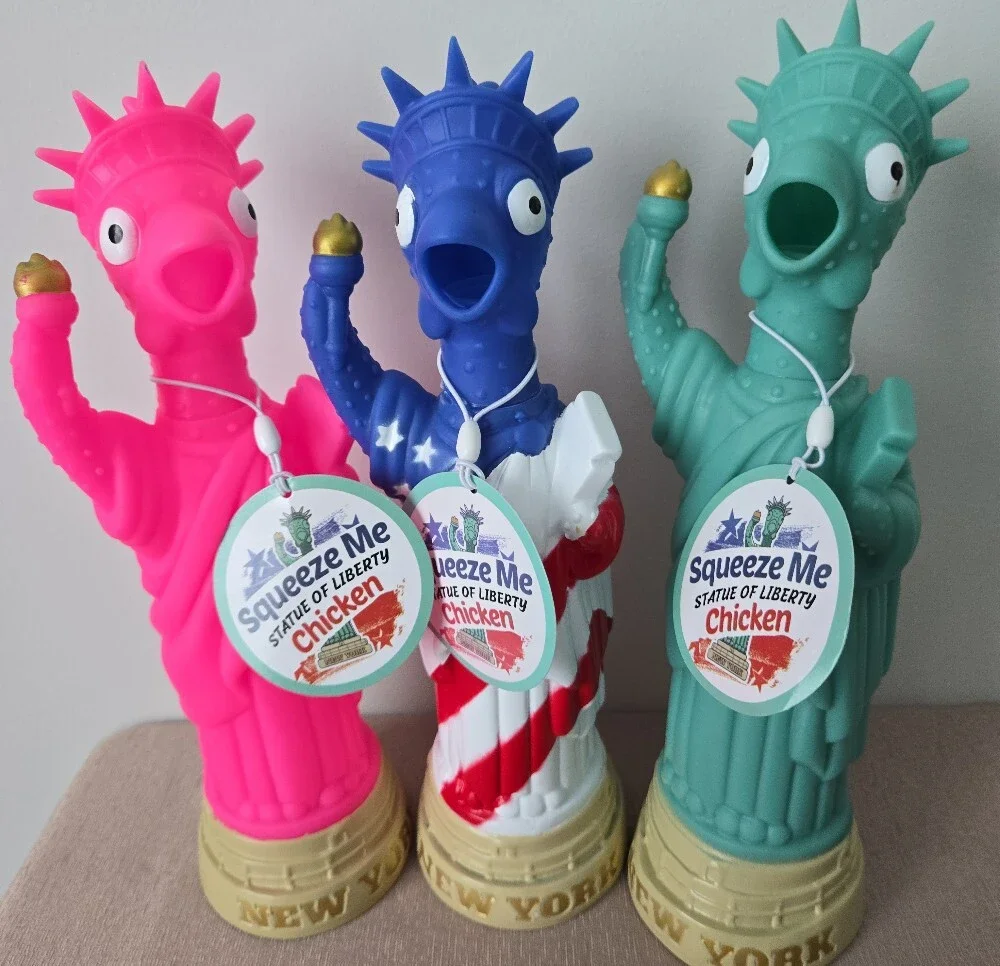 Dog Toy Bundle -Squeeze Me Statue of Liberty Chicken Toy - Pink, Blue & Teal